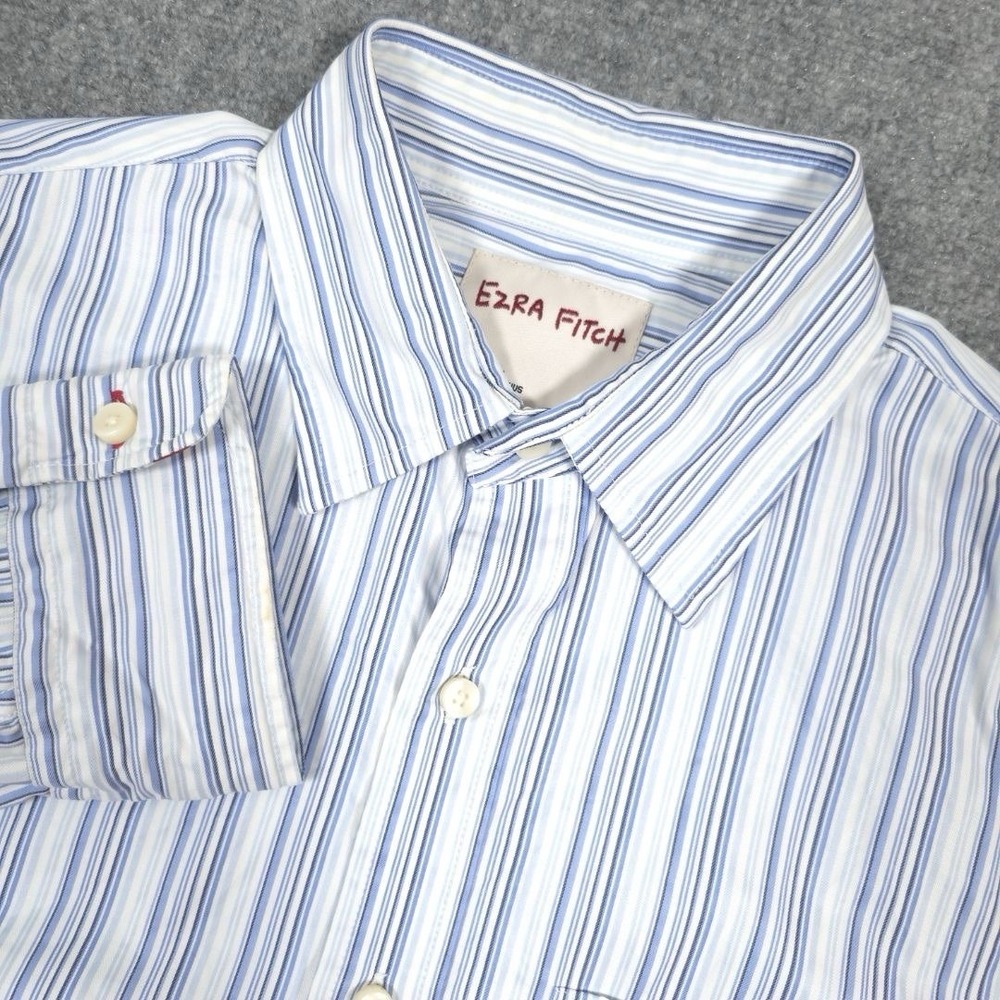 Ezra Fitch Abercrombie Shirt Mens 2XL Blue Striped Button Up Pocket Casual